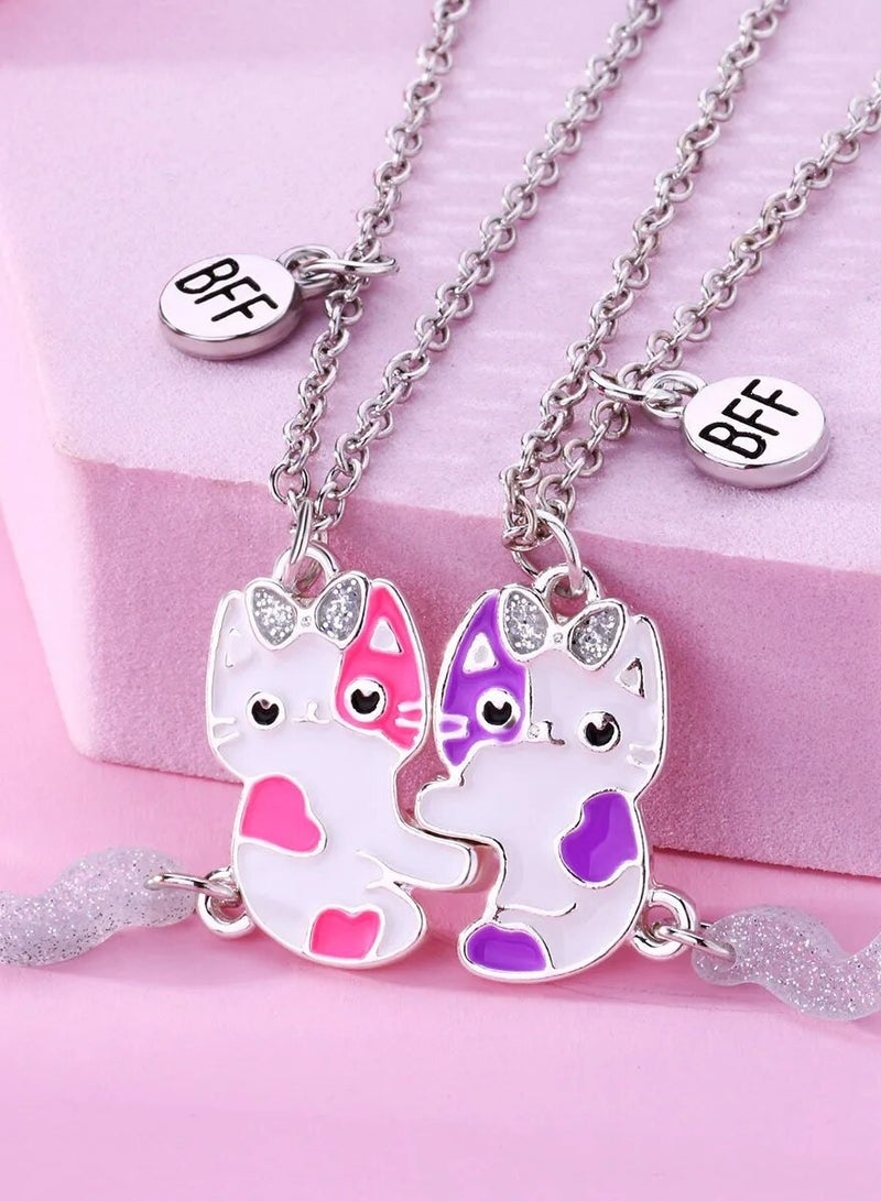 زوج واحد من قلادة Bff لأفضل صديقين على شكل قطة قلادة الصداقة قلادات متطابقة للنساء هدية عيد ميلاد (الوردي والأرجواني، قطعتان) - Image 2