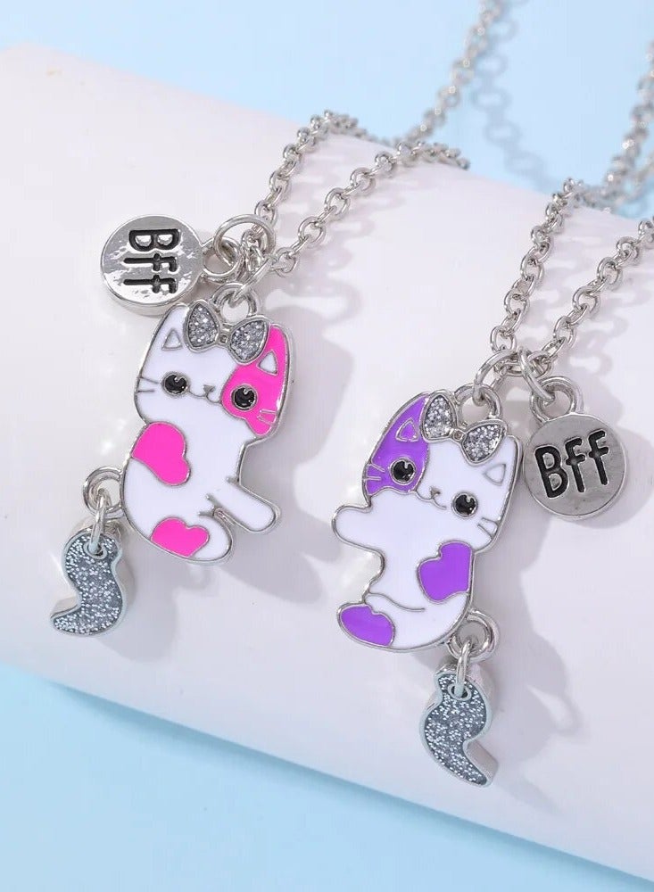 زوج واحد من قلادة Bff لأفضل صديقين على شكل قطة قلادة الصداقة قلادات متطابقة للنساء هدية عيد ميلاد (الوردي والأرجواني، قطعتان) - Image 4