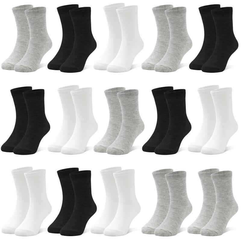 ZERULETS 15 Pairs Toddler Kids Socks Boys Crew School Athletic Mid Calf Dress Socks for Boys Girls Children 1-13 Years(Black,White,Gray,4-7 Years) - Image 1