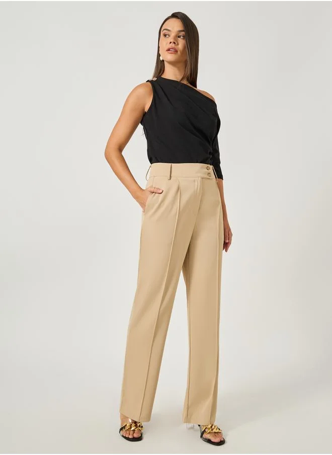 ستايلي Styli Ruched Asymmetric Neckline Fitted Top with Metal Trim