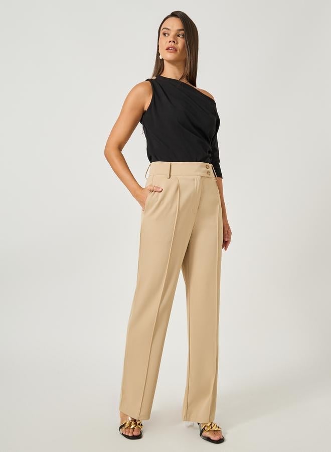 Styli Ruched Asymmetric Neckline Fitted Top With Metal Trim - Image 2