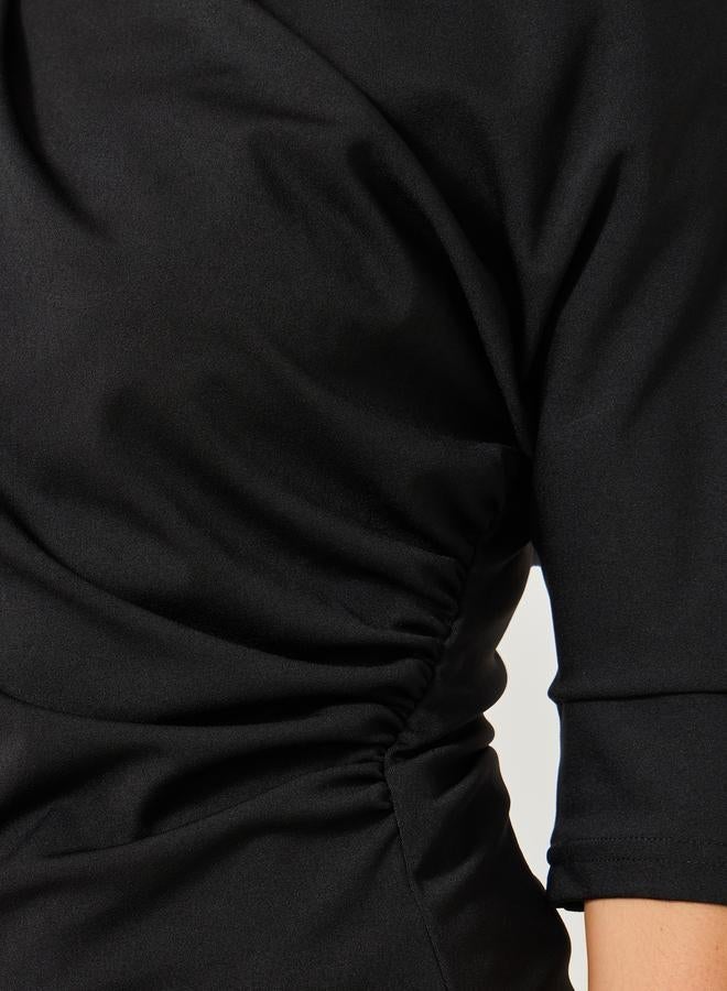 Styli Ruched Asymmetric Neckline Fitted Top With Metal Trim - Image 4