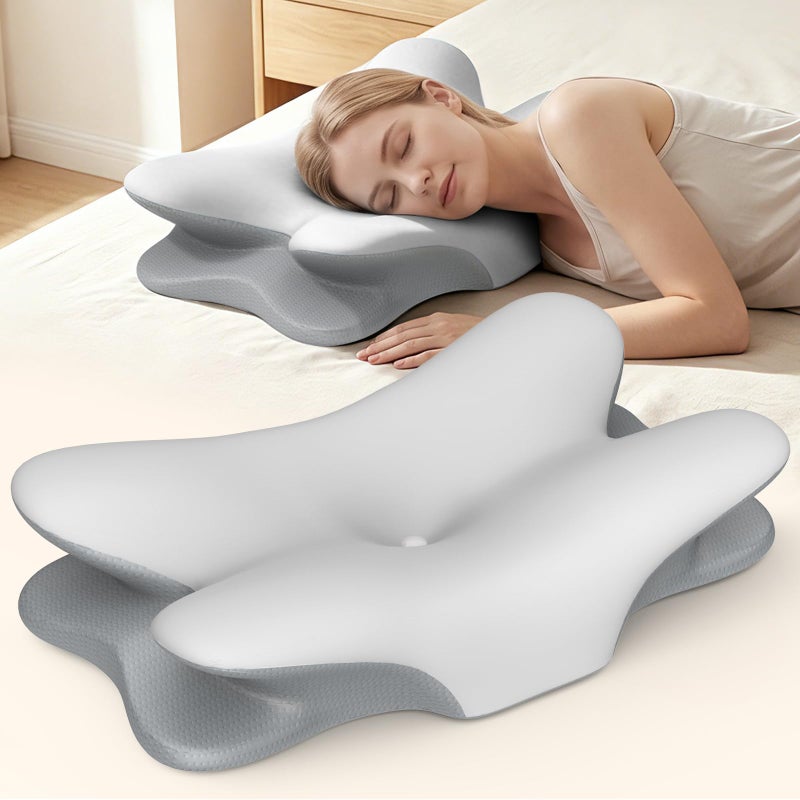 Cervical Neck Pillow for Pain Relief - Ergonomic Memory Foam Pillow with Breathable Cooling Cover (Blue) - Image 1