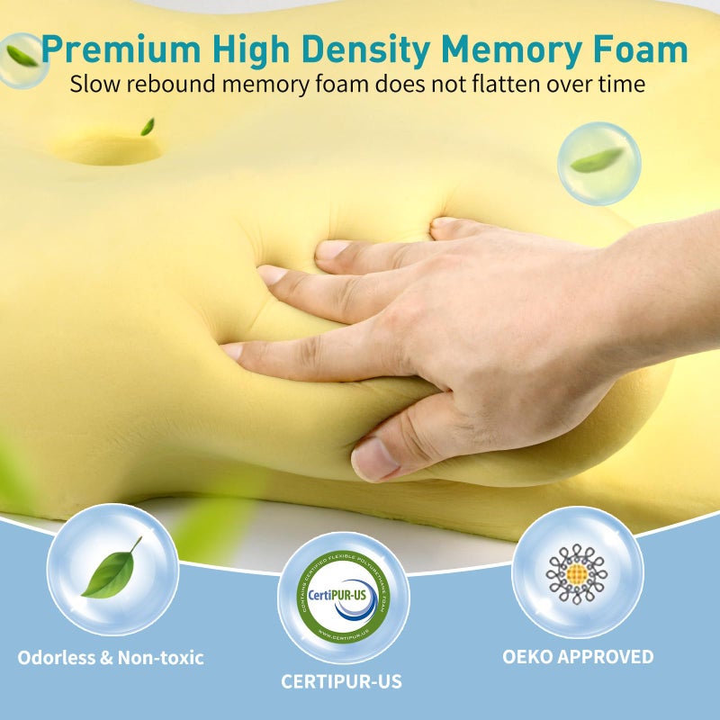 Cervical Neck Pillow for Pain Relief - Ergonomic Memory Foam Pillow with Breathable Cooling Cover (Blue) - Image 5