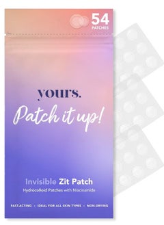 Yours Invisible Pimple Patches (54 pcs) | Niacinamide Packed Hydrocolloid Pimple Patches for Overnight Healing | Invisible & Thin - wear Under Makeup | Absorbs gunk & Reduces Redness
