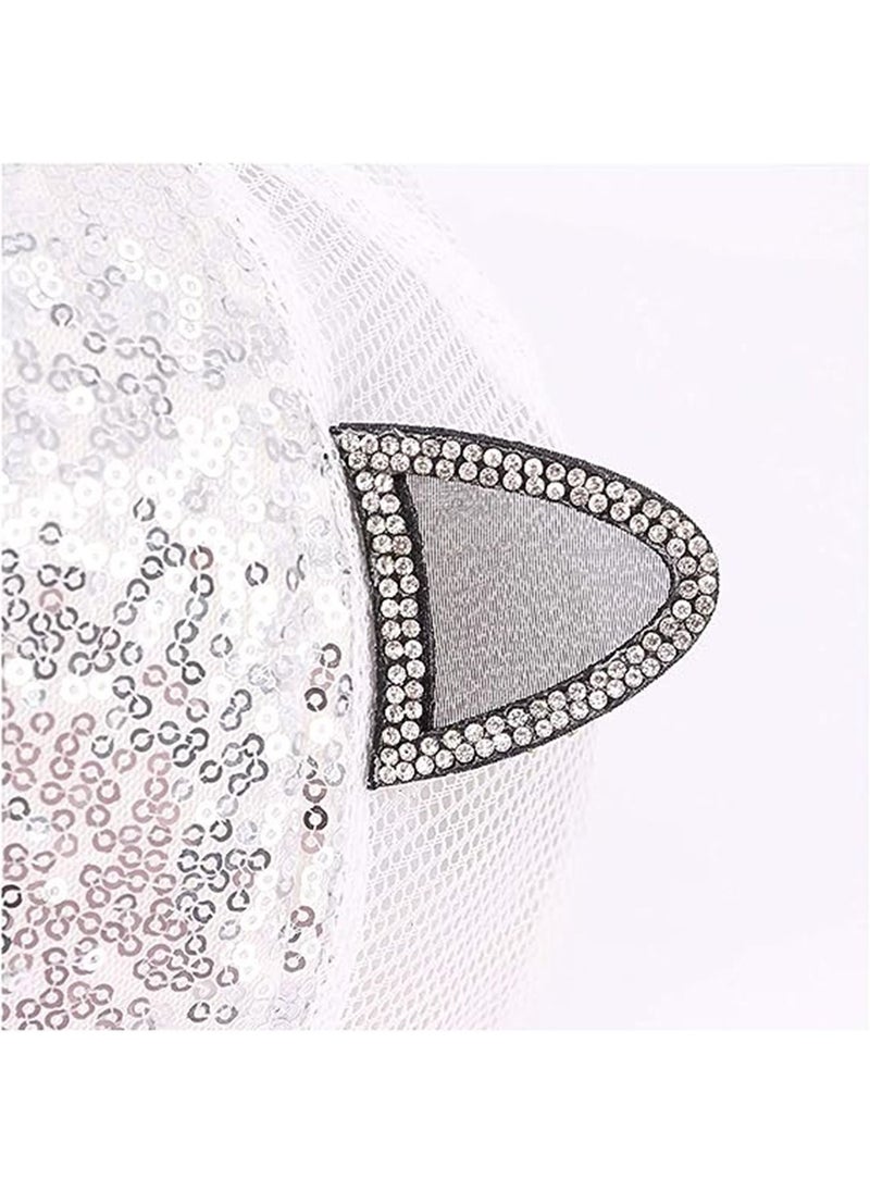 Generic - Kids Sparkle Sequins Mesh Baseball Cap Cat Ears Glitter Shimmer Peak Cap Adjustable Sun Protection Hat for Girls Boys Silvery White - Image 1