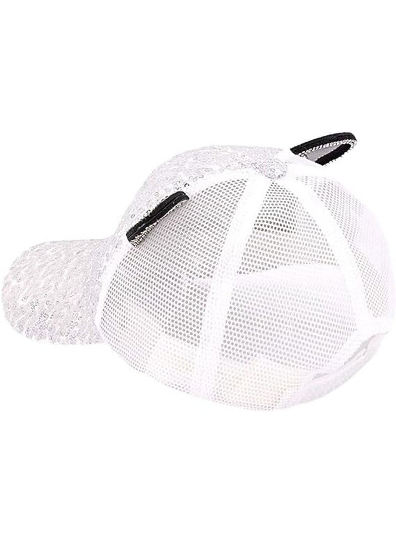 Generic - Kids Sparkle Sequins Mesh Baseball Cap Cat Ears Glitter Shimmer Peak Cap Adjustable Sun Protection Hat for Girls Boys Silvery White - Image 1