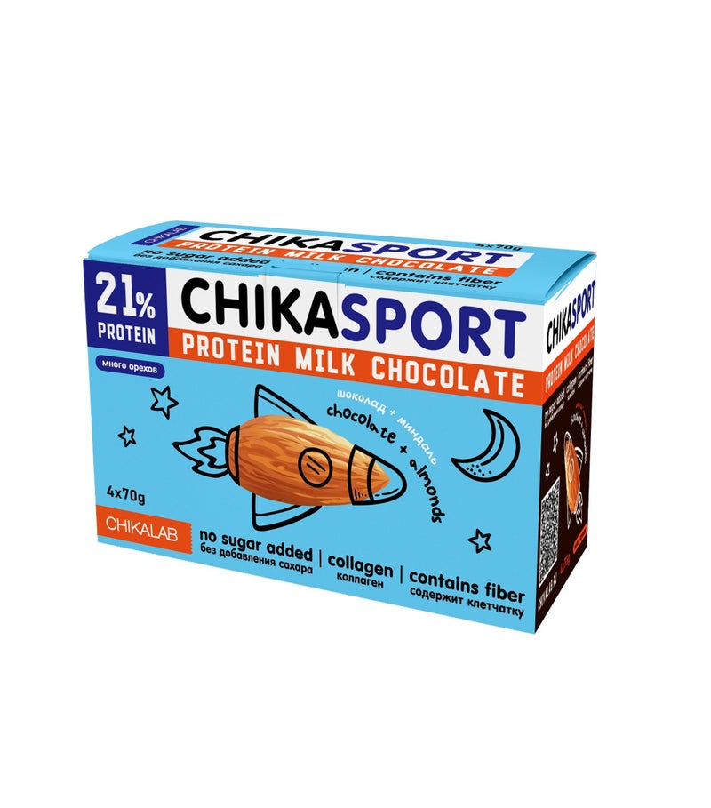 Chikalab CHIKASPORT Collagen Protein Milk Chocolate with Almonds No Sugar Added 4x70g - Image 1