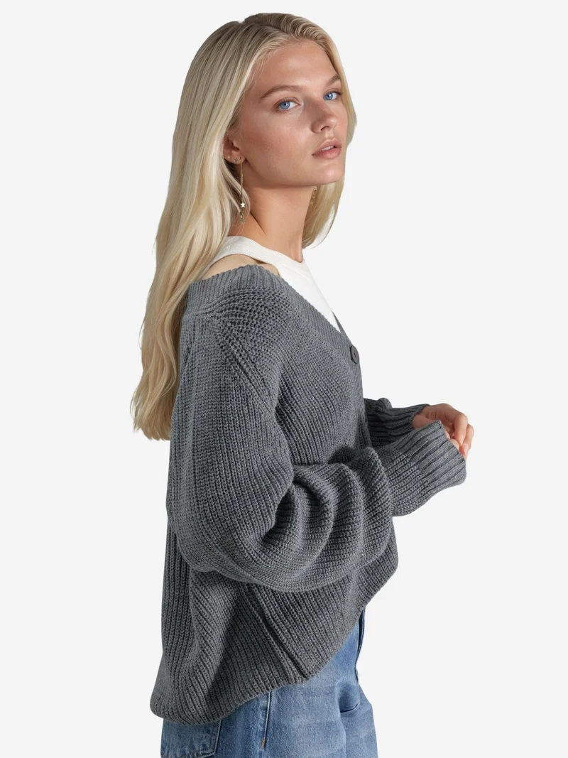 My Fashion Dark Grey MY FASHION Ribbed Knit Button-Up Crop Cardigan for Women | Best Price UAE
