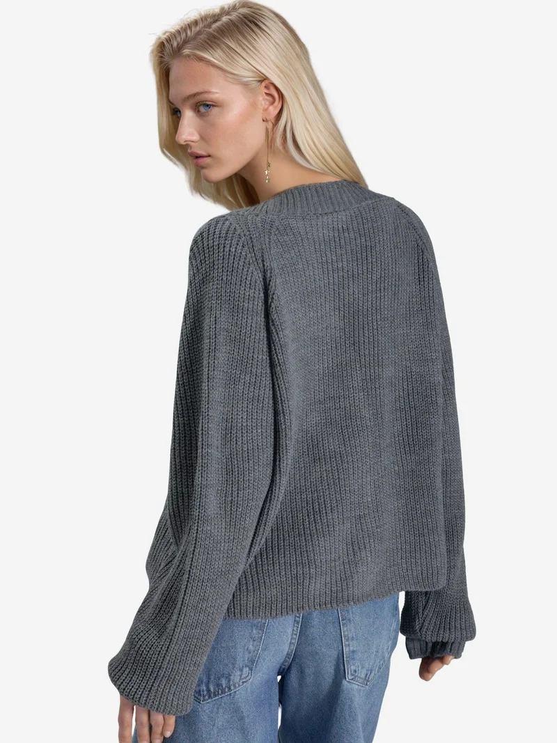 My Fashion Dark Grey MY FASHION Ribbed Knit Button-Up Crop Cardigan for Women | Best Price UAE