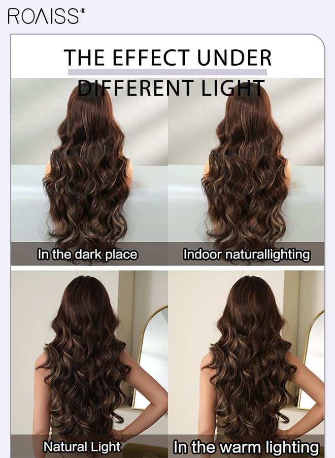 roaiss Long Wavy Hair Wig with Middle-parted Bangs Long Brown Highlights Wigs for Women Wig Natural Looking Heat Resistant Synthetic Wigs Daily Party Use 78cm (30.7 inches) - Image 5
