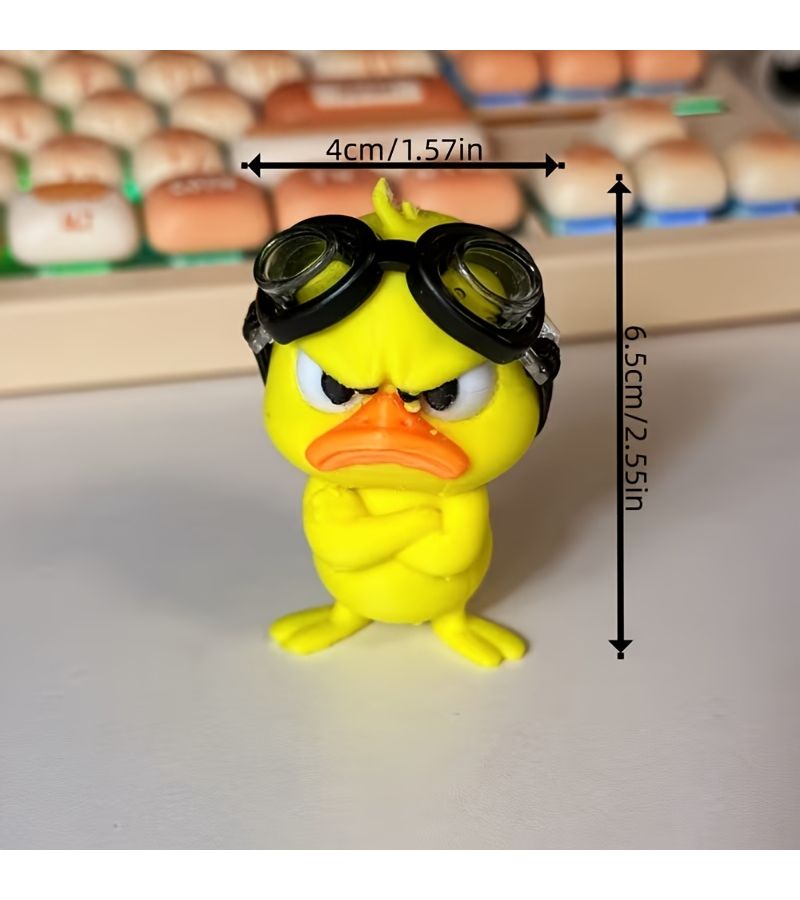 1 Angry Little Yellow Duck Figurine In Swimming Goggles With Arms Folded Across Chest For Desk Shelf Cabinet Living Room Car Interior Decoration - Image 4