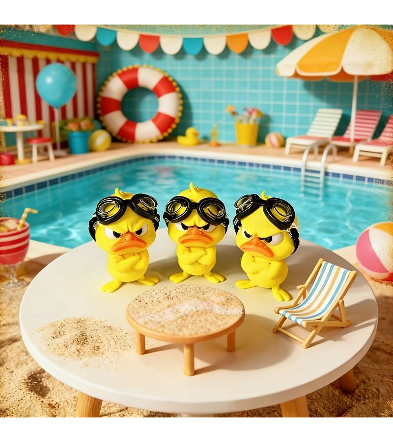 1 Angry Little Yellow Duck Figurine In Swimming Goggles With Arms Folded Across Chest For Desk Shelf Cabinet Living Room Car Interior Decoration - Image 5