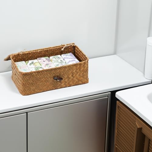 ORDELITE Wicker Storage Basket with Lid, Natural Seagrass Storage Baskets for Organizing, Rectangular Woven Basket for Storage, Decorative Boxes Bins with Lids Home Organizer Decor - Image 2