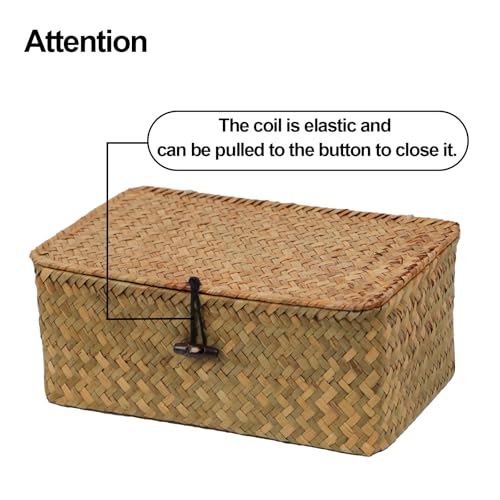 ORDELITE Wicker Storage Basket with Lid, Natural Seagrass Storage Baskets for Organizing, Rectangular Woven Basket for Storage, Decorative Boxes Bins with Lids Home Organizer Decor - Image 5