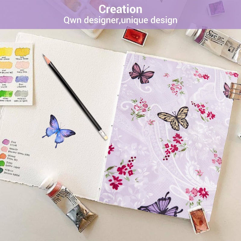 Softan Floral King Bed Sheets, Purple Paisley Flower Printed Sheet Set - Brushed Microfiber King Fitted Sheet with 15" Deep Pocket and Corner Straps, Butterfly Patterned Sheet & Pillowcase Sets - Image 4