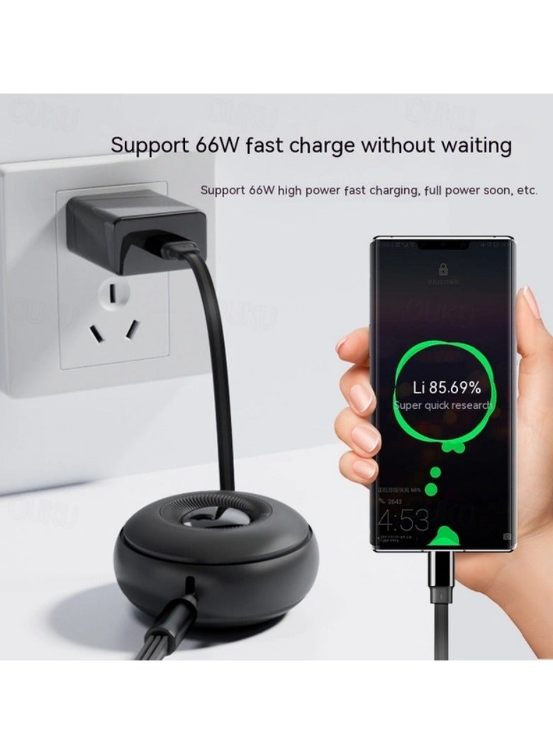 ATA Super Fast Charging 66W 3-in-1 Retractable Data Cable – USB to Micro, Lightning & Type-C (Round Model, Purple) - Image 4