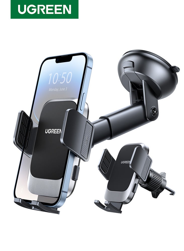 2024-Gen Upgraded 2 In 1 Car Phone Holder For Dashboard/Windshield/Air Vent Car Mount Ultra Stable Car Mobile Holder With Strong Suction Cup Car Stand Fit iPhone 16/15 Series, Galaxy S24 S23, Xiaomi Black