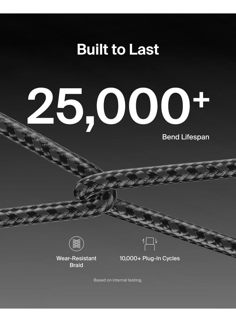 بيلكين كابل USB-C إلى USB-C مضفر 2-pack بطول 5 أقدام، 60 واط - كابل شحن سريع ناعم ومرن، سلك شاحن نوع C لجهاز iPhone 17 و 16، Galaxy S25، Pixel 10، iPad Pro، والمزيد - أسود - Image 4