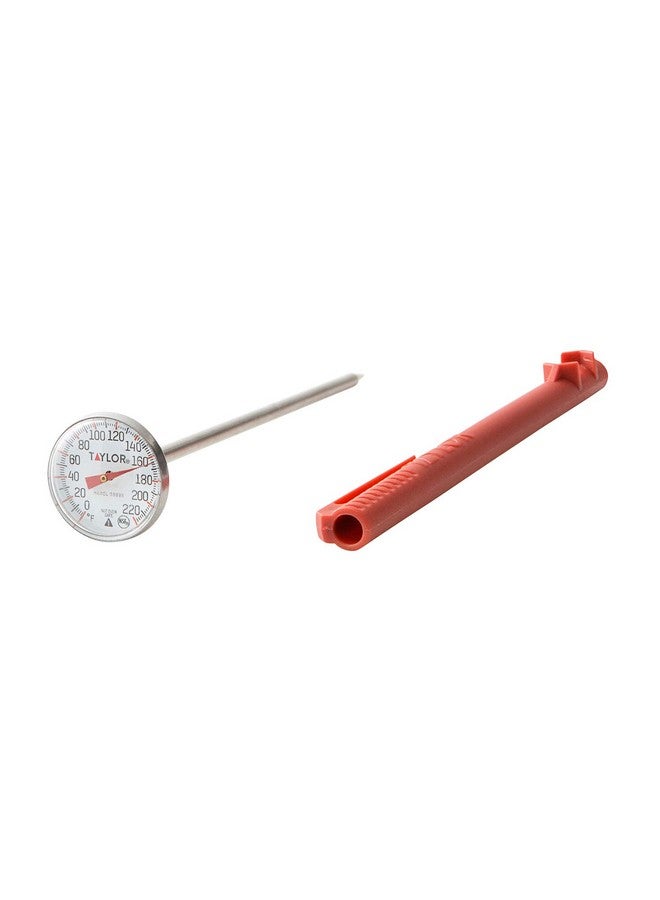 Taylor Instant Read Analog Meat Food Grill BBQ Cooking Kitchen Thermometer with Red Pocket Sleeve for Calibration, 1 inch dial, Stainless Steel - Image 1