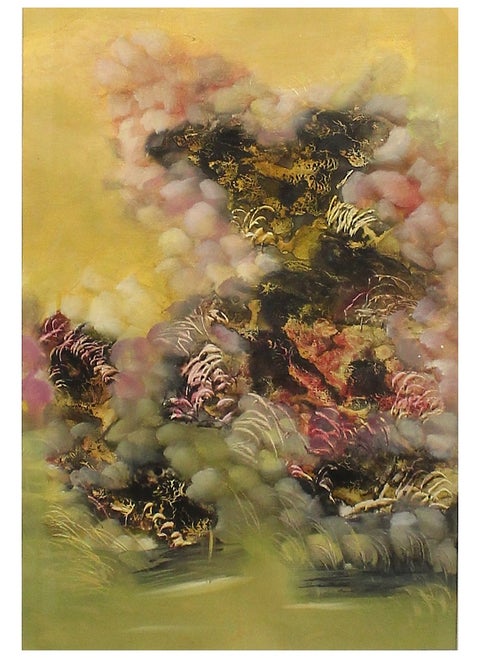 UNQOOD Nature Abstract Hand Painted Art Painting With Mix Medium on Paper 50x33 Cm