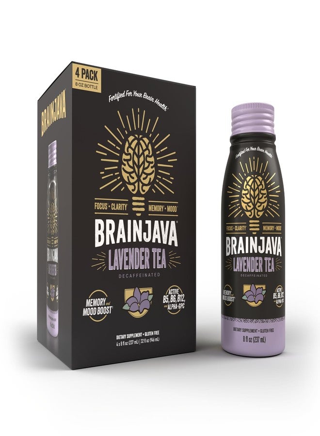 Brainjava Lavender Tea, Ready to Drink Beverage With L-Theanine, Vitamin C, Vitamin B, and Potassium for Daily Balance and Wellness, Caffeine Free, French Lavender With Blueberry Fruit, 8 Fl Oz, 4 Pack - Image 1