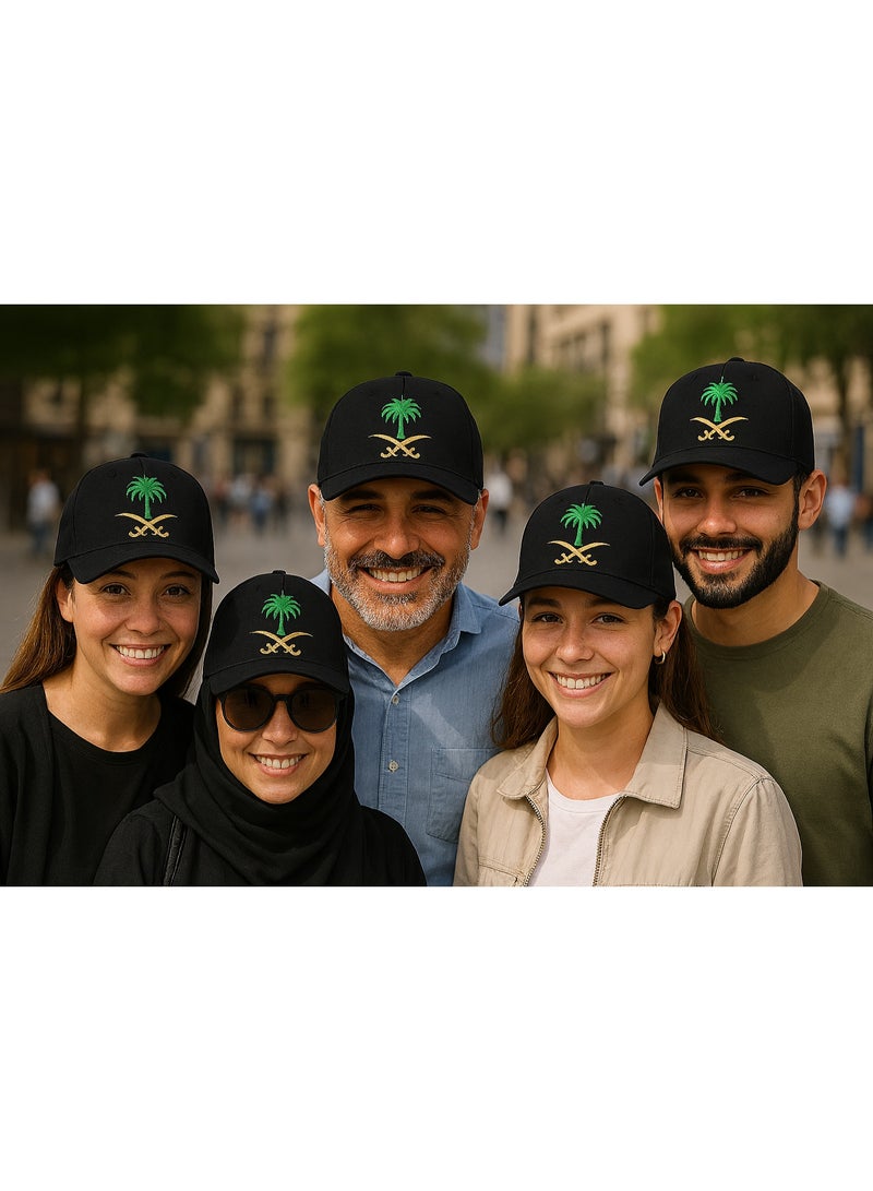 HFA Saudi Arabia cap, black cap, palm tree and swords cap, national cap, sports cap, unisex cap, men’s cap, women’s cap, casual cap, stylish cap, premium cap, Saudi emblem cap. - Image 2