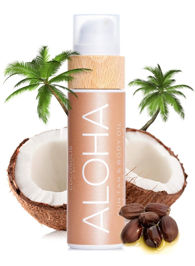 COCOSOLIS COCOSOLIS ALOHA Sun Tan & Body Oil | Organic Tanning Bed Lotion | Get Healthy Deep Chocolate Tan | Tanning Accelerator with 5 Precious Oils to Make Your Skin Glowing & Revitalized (110 ml)