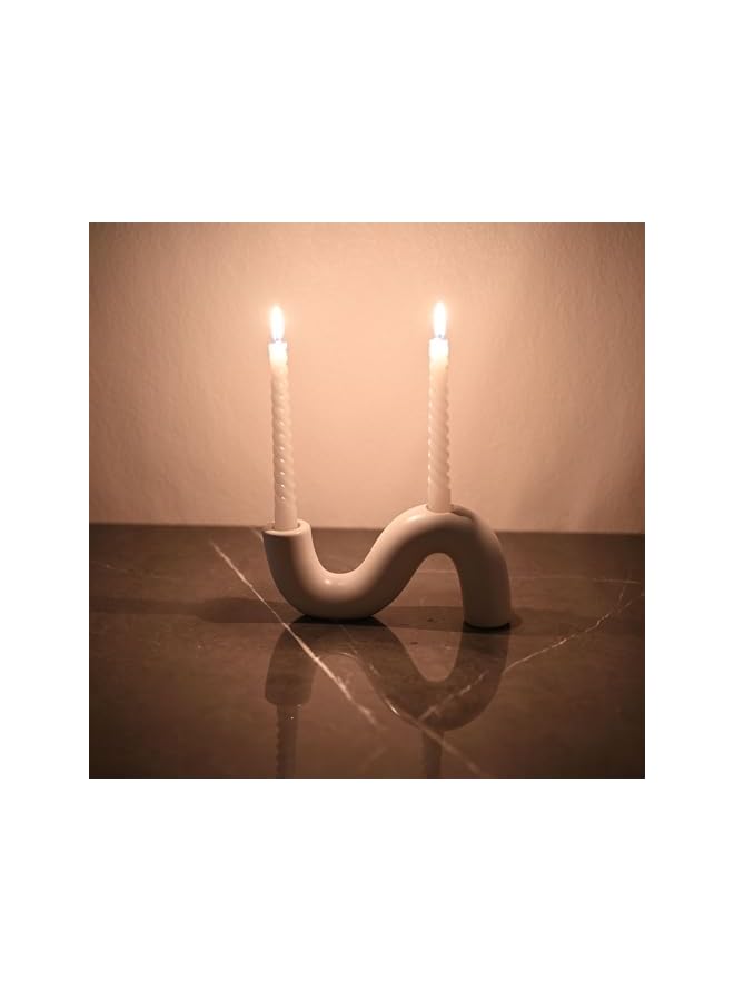 The Bros Modern Ceramic Candle Holder - Taper Candlestick for Dining & Coffee Tables, Fits 2 Taper Candles - Image 3