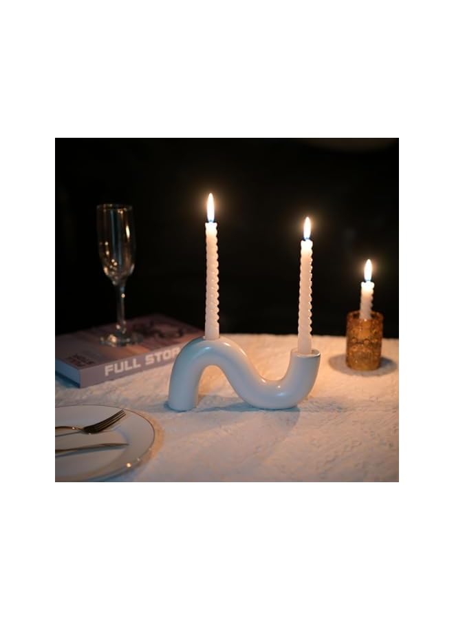 The Bros Modern Ceramic Candle Holder - Taper Candlestick for Dining & Coffee Tables, Fits 2 Taper Candles - Image 2