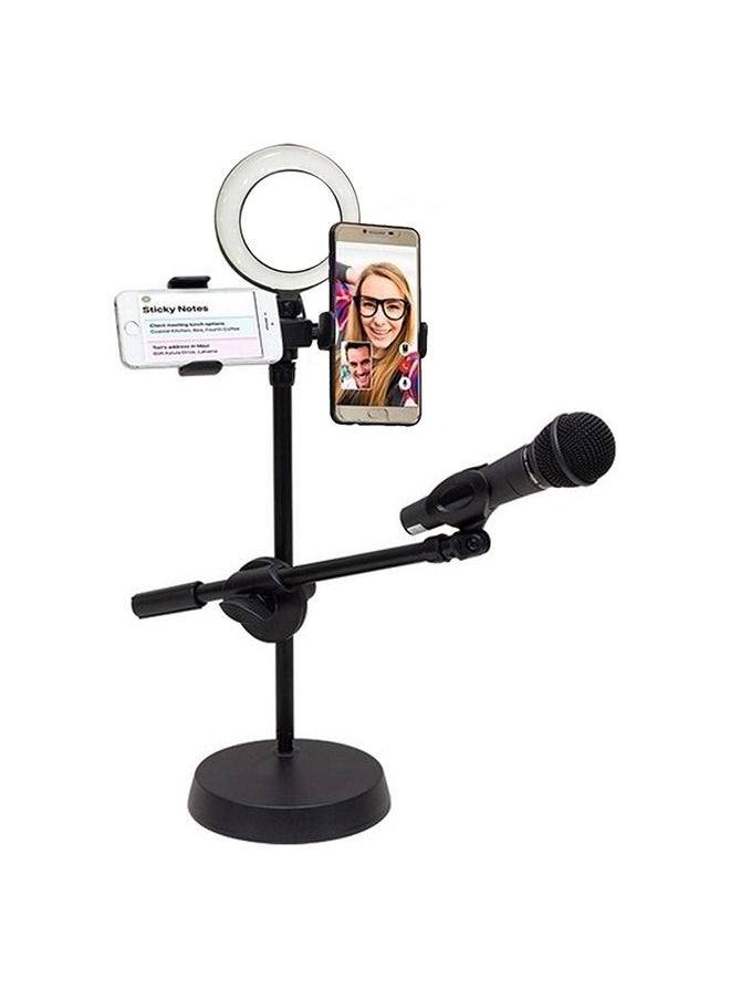 MARGOUN - Microphone Holder 4 in 1 with 2 Cell Phone Holder Stand and Microphone Holder and Light for Live Streaming - Image 1