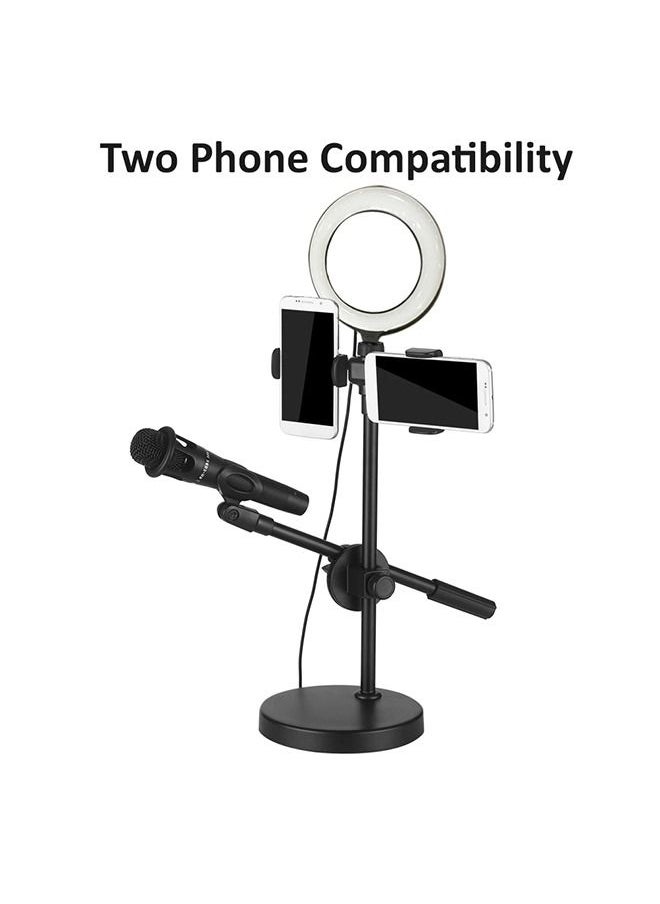MARGOUN - Microphone Holder 4 in 1 with 2 Cell Phone Holder Stand and Microphone Holder and Light for Live Streaming - Image 1