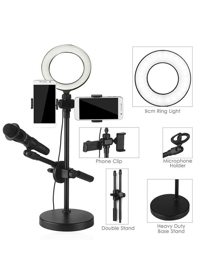MARGOUN - Microphone Holder 4 in 1 with 2 Cell Phone Holder Stand and Microphone Holder and Light for Live Streaming - Image 1