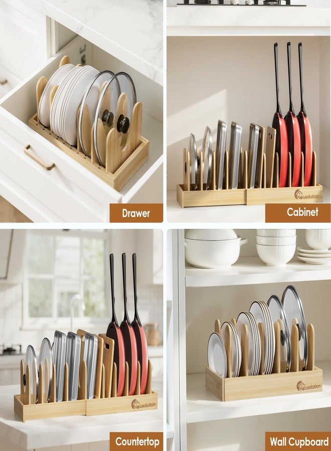 Housolution Bamboo Pot and Pan Holder for Drawer, 40 cm-75 cm Expandable Pot Lid Holder with 10 Adjustable Compartments, Lid Organizer for Pots and Pans for Kitchen - Image 5