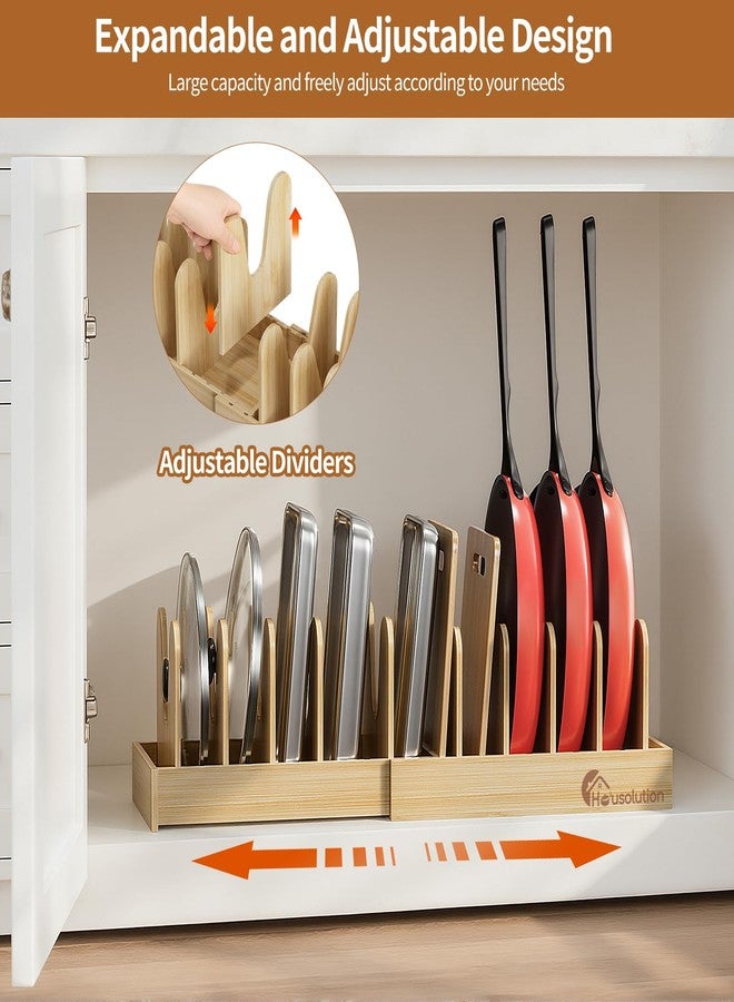Housolution Bamboo Pot and Pan Holder for Drawer, 40 cm-75 cm Expandable Pot Lid Holder with 10 Adjustable Compartments, Lid Organizer for Pots and Pans for Kitchen - Image 3