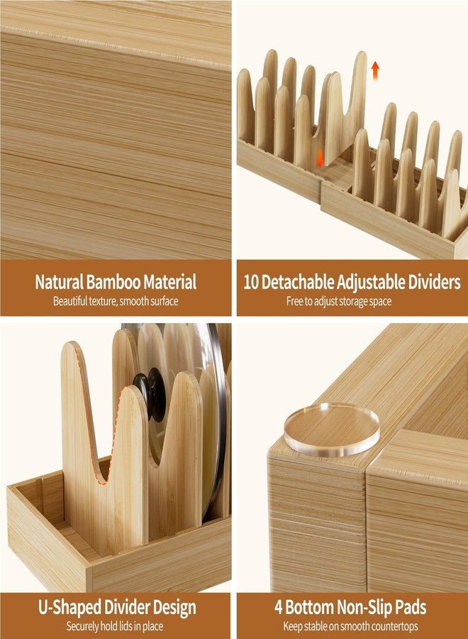 Housolution Bamboo Pot and Pan Holder for Drawer, 40 cm-75 cm Expandable Pot Lid Holder with 10 Adjustable Compartments, Lid Organizer for Pots and Pans for Kitchen - Image 4