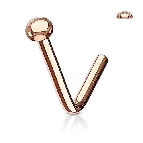 FIFTH CUE Flat Dome Disc End 316L Surgical Steel L Bend Stud Nose Ring (18GA - Rose Gold) - Image 5