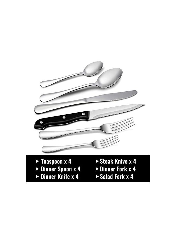 Raxoom 24-Piece Silverware Set for 4, Stainless Steel Flatware Cutlery Set, Kitchen Utensils Set, Tableware Set For Home Kitchen Restaurant Hotel, Includes Knives Forks Spoons, Dishwasher Safe - Image 1