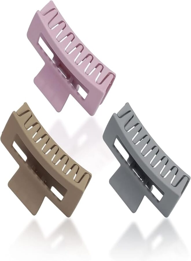 Somnr 3 PCS Rectangle Hair Claw Clips for Women and Girls, 3.4" ABS Material Anti Slip Strong Hold, Matte Texture for Thick Hair
