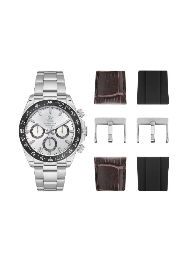 BEVERLY HILLS POLO CLUB Beverly Hills Polo Club Men's Watch, Multi Function Display and Metal Strap - BP3608X.330, Silver 