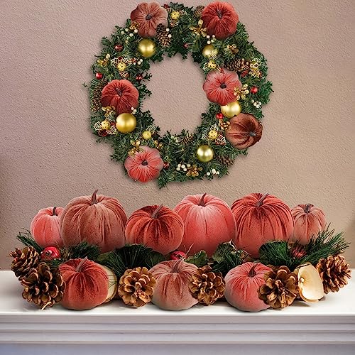 Woration 18pcs Fake Artificial Velvet Pumpkin Fall Decoration 3 Size Faux Foam Fabric Pumpkins Halloween Decor for Home Farmhouse Harvest Thanksgiving Brown Series - Image 3