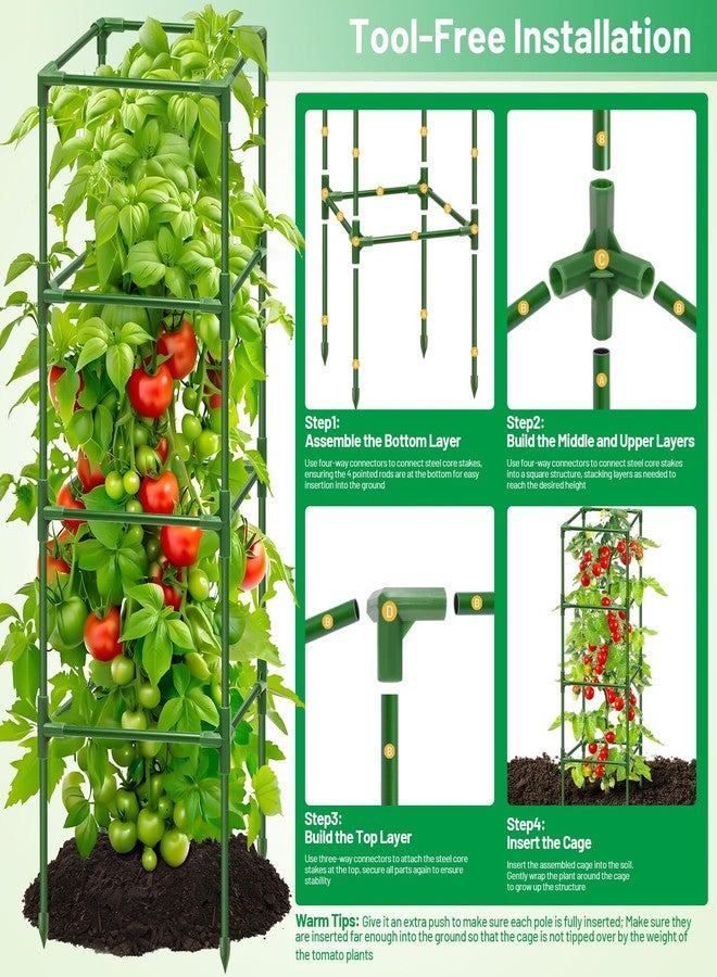Legigo 4 Pack Square Tomato Cages for Garden- Up to 60 Inch Tomato Plant Support Stakes Cage, Heavy Duty Steel Tomato Trellis Garden Stakes for Raised Garden Bed Climbing Vegetables Cucumbers Flowers - Image 5