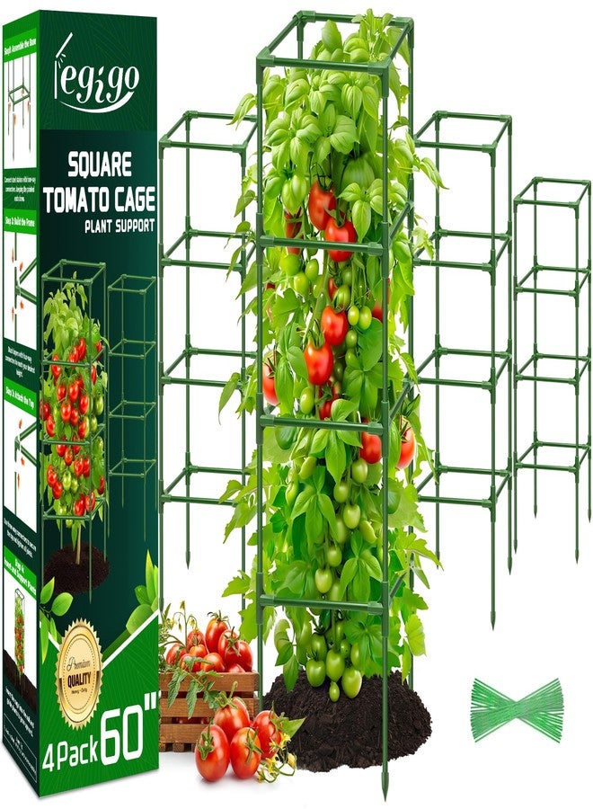 Legigo 4 Pack Square Tomato Cages for Garden- Up to 60 Inch Tomato Plant Support Stakes Cage, Heavy Duty Steel Tomato Trellis Garden Stakes for Raised Garden Bed Climbing Vegetables Cucumbers Flowers - Image 1