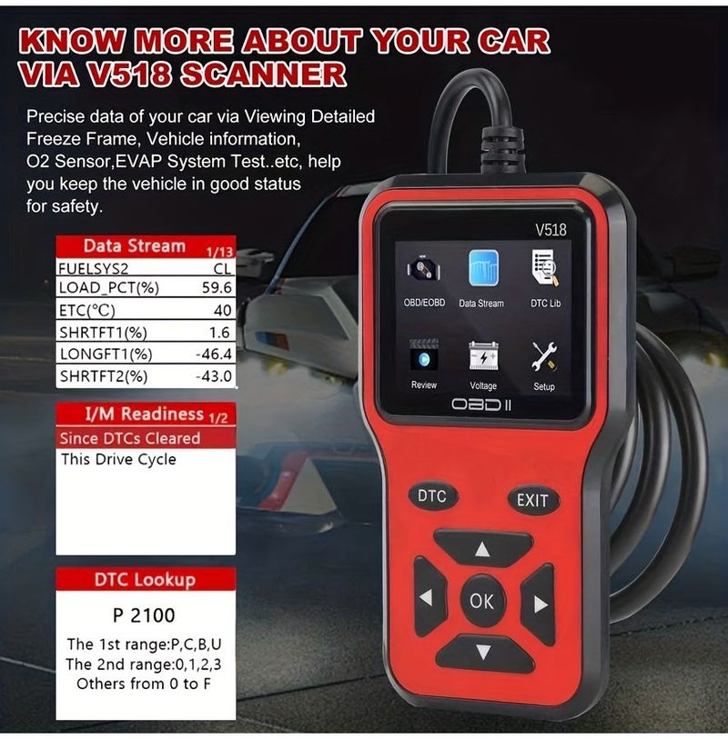 أداة تشخيص عالمية OBD2 للسيارات - ماسح ضوئي متطور باللون الأحمر لقراءة ومسح رموز الأعطال في المحرك للمركبات منذ عام 1996، بدون حاجة لبطارية - Image 5