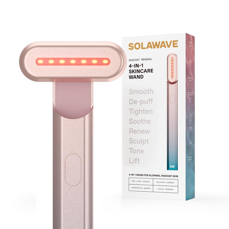SOLAWAVE عصا سولوايف 4 في 1 للعلاج بالضوء الأحمر للوجه والعنق | جهاز تجميل مع تيار جلفاني، ماساج وحرارة | مكافحة الشيخوخة، تقليل التجاعيد، شد البشرة، تقليل الانتفاخ وتجديد الشباب (تدرج الألوان) - Image 1