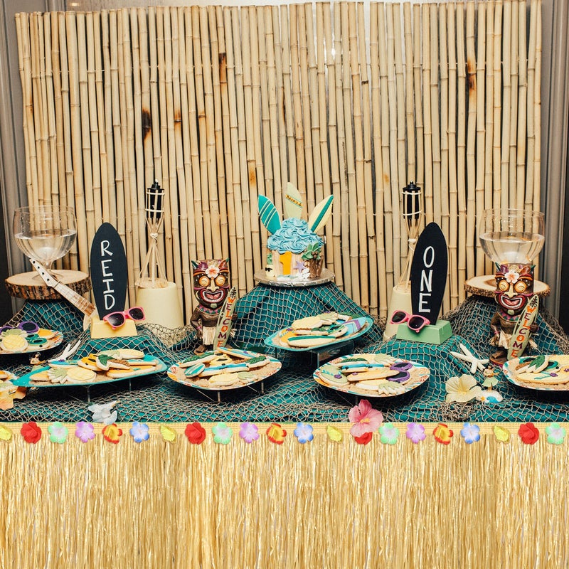 Fovths 4 Pack Luau Grass Table Skirt Natural 9 Feet x 29.5 Inch Hawaiian Table Skirt for Tropical Hawaiian Party Decorations Luau Party Costume Party, Straw Yellow - Image 5