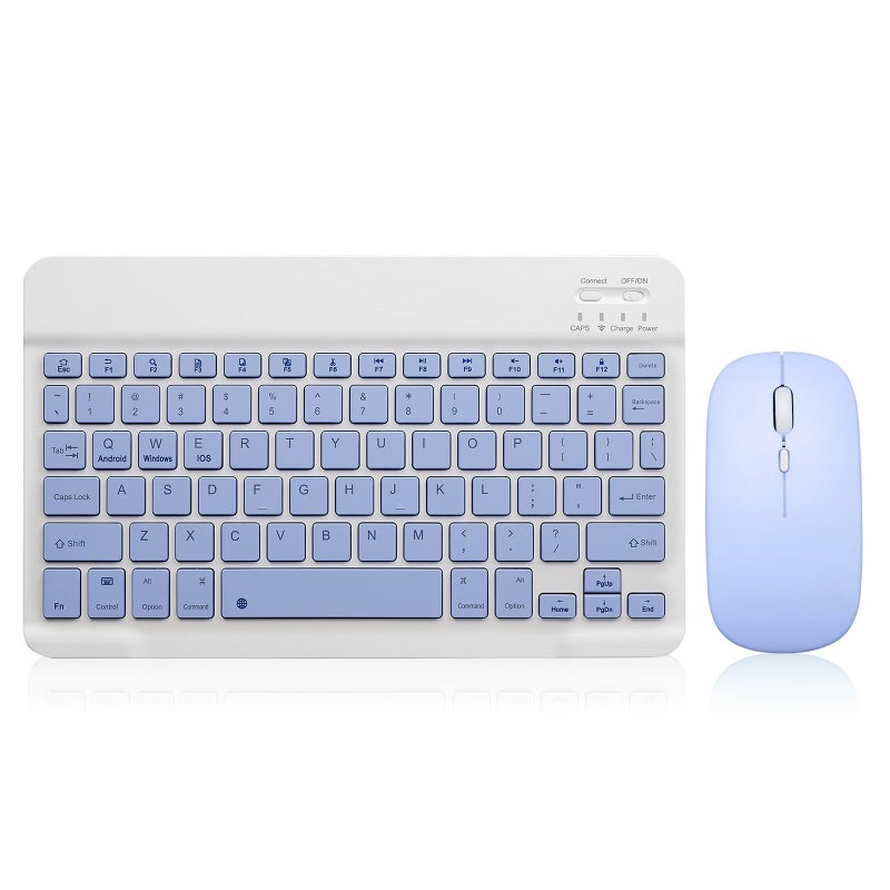 Guiheng Bluetooth Keyboard and Mouse Combo Rechargeable Portable Wireless Keyboard Mouse Set for Apple iPad iPhone iOS 13 and Above Samsung Tablet Phone Smartphone Android Windows (10 inch Purple) - Image 1