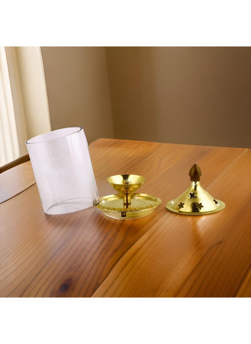 A & S VENTURES AS Ventures Oil Model Akhand Diya for Pooja Brass Oil lamp with Glass Cover Akhand Deepak for Spiritual use  - Image 4
