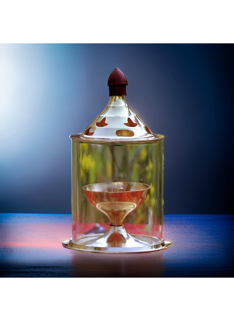 A & S VENTURES AS Ventures Oil Model Akhand Diya for Pooja Brass Oil lamp with Glass Cover Akhand Deepak for Spiritual use  - Image 1