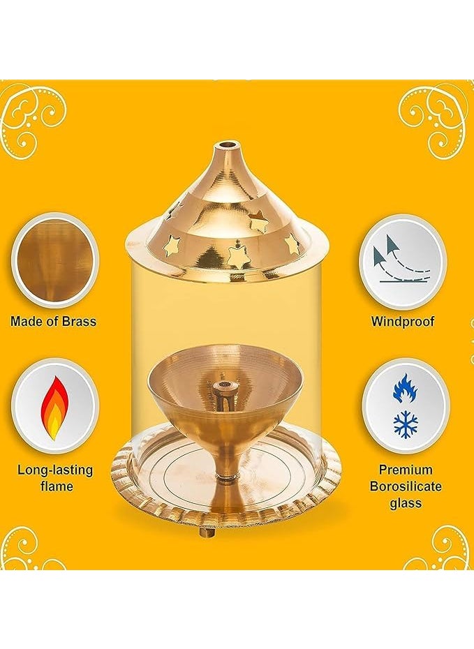 A & S VENTURES AS Ventures Oil Model Akhand Diya for Pooja Brass Oil lamp with Glass Cover Akhand Deepak for Spiritual use  - Image 2